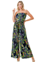 Load image into Gallery viewer, 4397-WIDE LEG JUMPSUIT W/ RING BELT-NAVY PAISLEY
