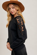 Load image into Gallery viewer, 4761-CROCHET CONTRAST KNIT SWEATER PULLOVER-BLK
