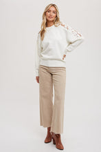 Load image into Gallery viewer, 4762-CROCHET CONTRAST KNIT SWEATER PULLOVER-IVORY
