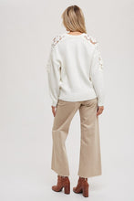 Load image into Gallery viewer, 4762-CROCHET CONTRAST KNIT SWEATER PULLOVER-IVORY
