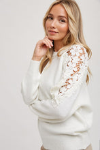 Load image into Gallery viewer, 4762-CROCHET CONTRAST KNIT SWEATER PULLOVER-IVORY
