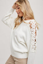 Load image into Gallery viewer, 4762-CROCHET CONTRAST KNIT SWEATER PULLOVER-IVORY
