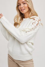 Load image into Gallery viewer, 4762-CROCHET CONTRAST KNIT SWEATER PULLOVER-IVORY
