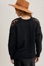 Load image into Gallery viewer, 4761-CROCHET CONTRAST KNIT SWEATER PULLOVER-BLK
