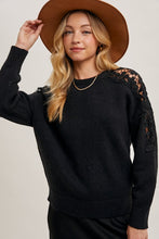 Load image into Gallery viewer, 4761-CROCHET CONTRAST KNIT SWEATER PULLOVER-BLK
