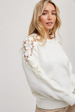 Load image into Gallery viewer, 4762-CROCHET CONTRAST KNIT SWEATER PULLOVER-IVORY
