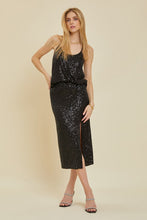 Load image into Gallery viewer, 3891-SEQUIN MIDI SKIRT-BLACK
