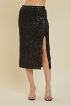 Load image into Gallery viewer, 3891-SEQUIN MIDI SKIRT-BLACK
