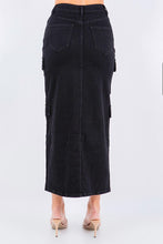 Load image into Gallery viewer, 3704-CARGO POCKET DENIM MAXI SKIRTS-BLACK
