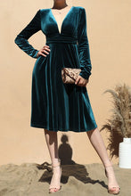 Load image into Gallery viewer, 3840-V NECK VELVET MIDI DRESS-TEAL
