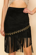 Load image into Gallery viewer, 5692-SUEDE FRINGE SKIRT WITH STUDS-BLACK
