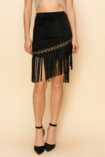 Load image into Gallery viewer, 5692-SUEDE FRINGE SKIRT WITH STUDS-BLACK
