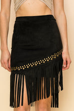 Load image into Gallery viewer, 5692-SUEDE FRINGE SKIRT WITH STUDS-BLACK
