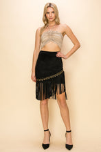 Load image into Gallery viewer, 5692-SUEDE FRINGE SKIRT WITH STUDS-BLACK
