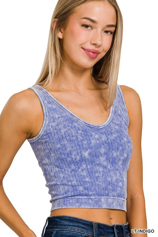 3852-2WAY WASHED RIBBED CROPPED TANK TOP-LT INDIGO