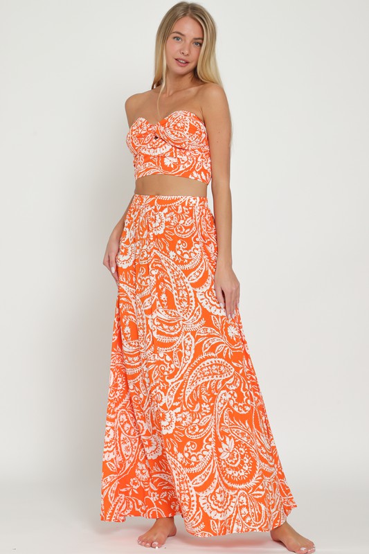 3992-TUBE SMOCKED TOP & HIGH WAISTED MAXI SKIRT SET