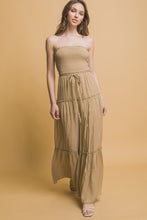 Load image into Gallery viewer, 4420-Woven Sleeveless Smocked Ruffle Jumpsuit-Khaki
