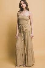 Load image into Gallery viewer, 4420-Woven Sleeveless Smocked Ruffle Jumpsuit-Khaki
