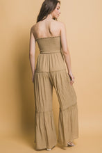 Load image into Gallery viewer, 4420-Woven Sleeveless Smocked Ruffle Jumpsuit-Khaki
