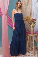 Load image into Gallery viewer, 4405-Woven Sleeveless Smocked Ruffle Jumpsuit-NAVY
