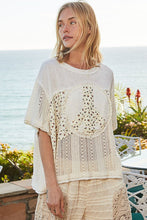 Load image into Gallery viewer, 4126-POL Oversize round neck crochet print peace sign top
