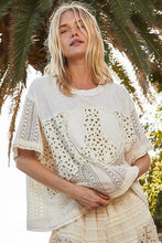 Load image into Gallery viewer, 4126-POL Oversize round neck crochet print peace sign top
