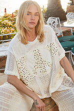 Load image into Gallery viewer, 4126-POL Oversize round neck crochet print peace sign top
