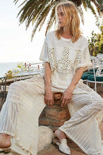 Load image into Gallery viewer, 4126-POL Oversize round neck crochet print peace sign top
