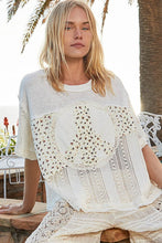 Load image into Gallery viewer, 4126-POL Oversize round neck crochet print peace sign top
