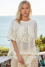 Load image into Gallery viewer, 4126-POL Oversize round neck crochet print peace sign top
