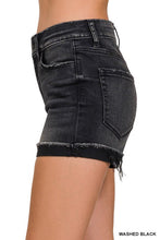 Load image into Gallery viewer, 4575-WASHED BLACK CUFFED RAW HEM DENIM SHORTS
