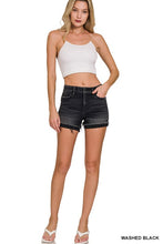 Load image into Gallery viewer, 4575-WASHED BLACK CUFFED RAW HEM DENIM SHORTS
