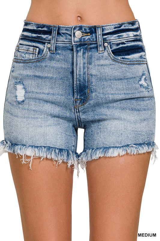 4108-RAW FRAYED HEM RIPPED DENIM SHORTS-MEDIUM