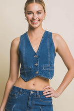 Load image into Gallery viewer, 4406-Denim Buttoned Vest Top-BLUE
