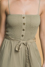 Load image into Gallery viewer, 5164-Smocked Wide Leg Cropped Jumpsuit-OLIVE
