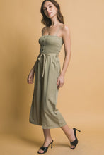 Load image into Gallery viewer, 5164-Smocked Wide Leg Cropped Jumpsuit-OLIVE
