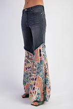 Load image into Gallery viewer, 4392-PRINT BOTTOM DENIM BELL BOTTOM PANTS-BLACK
