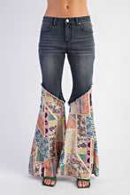 Load image into Gallery viewer, 4392-PRINT BOTTOM DENIM BELL BOTTOM PANTS-BLACK
