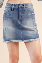 Load image into Gallery viewer, 5848-Jean Side Stud Detail Washed Denim Mini Skirt-BLUE
