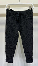 Load image into Gallery viewer, 4516-RHINESTONE BRAIDED SIDE STRIPE CRINKLE JOGGER -BLACK
