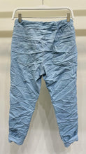 Load image into Gallery viewer, 4515-RHINESTONE BRAIDED SIDE STRIPE CRINKLE JOGGER-BLUE
