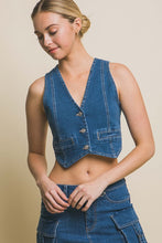 Load image into Gallery viewer, 4406-Denim Buttoned Vest Top-BLUE
