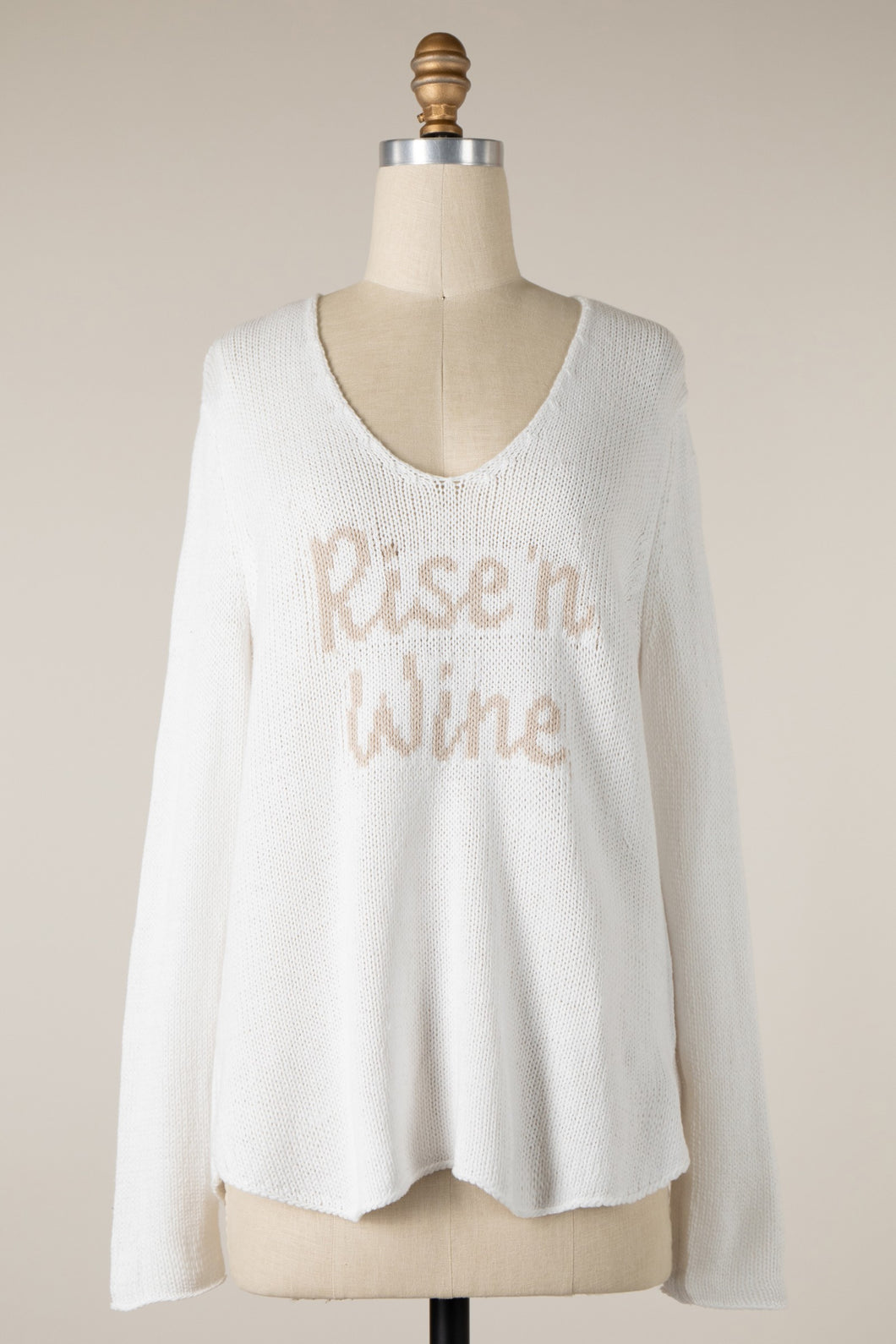 5075-Rise N Wine Saying Lightweight Knit V Neck Sweater