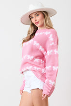 Load image into Gallery viewer, 4739-Loose Fit Acrylic Sweater with bow-pink
