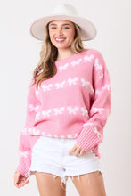 Load image into Gallery viewer, 4739-Loose Fit Acrylic Sweater with bow-pink
