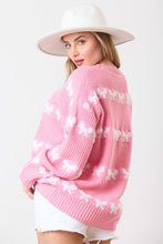 Load image into Gallery viewer, 4739-Loose Fit Acrylic Sweater with bow-pink
