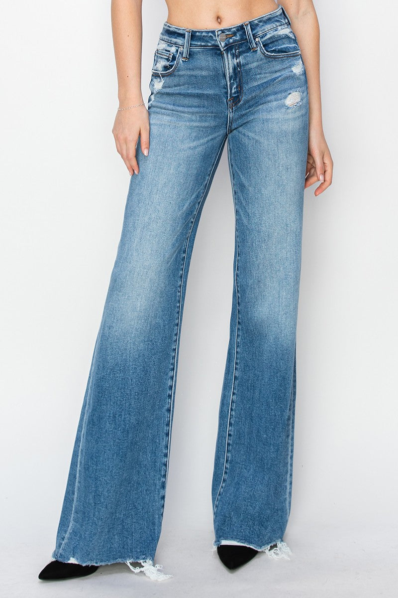 4854- RISEN TUMMY CONTROL MID RISE WIDE JEANS