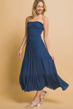 Load image into Gallery viewer, 4403-Rayon Strapless Smocked Maxi Dress-NAVY
