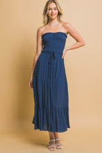 Load image into Gallery viewer, 4403-Rayon Strapless Smocked Maxi Dress-NAVY
