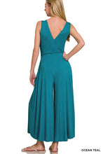 Load image into Gallery viewer, 4316-SURPLICE NECKLINE SLEEVELESS JUMPSUIT-TEAL
